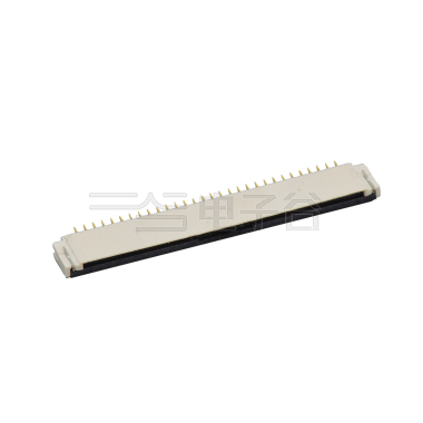 Pitch 1.00mm 90°H2.00mm 前掀盖下接触带蝴蝶扣卧贴 FPC 30pin 本色 镀半金1u"，镍